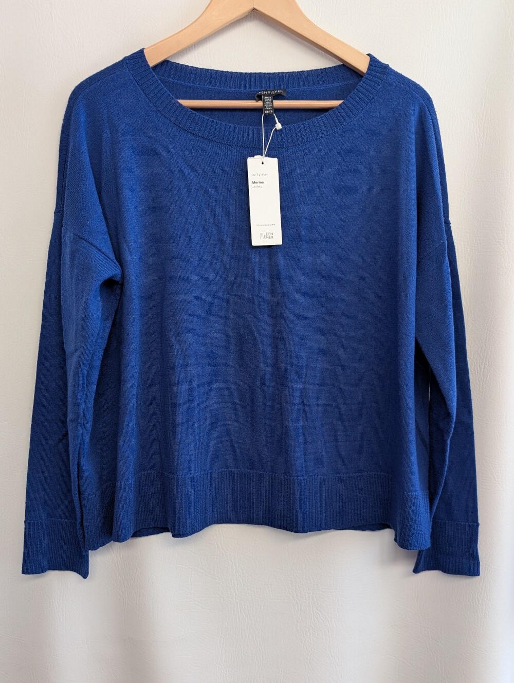 Eileen Fisher Wool Cobalt Blue Relaxed Crewneck Sweater Long Sleeves - XS